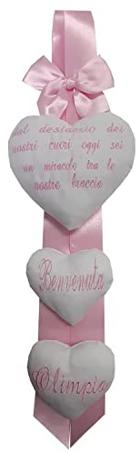 Fiocco Nascita Rosa con Nome e frase Personalizzato Ricamato Made in Italy