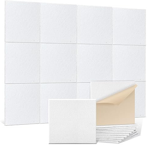 Zeoibou 12pcs Kit de mousse acoustique autocollants pour mur/isolation phonique/30x30x0,9cm,panneau acoustique,Acoustic panel,pour bureaux de studio mur-plafond-portes,blanc