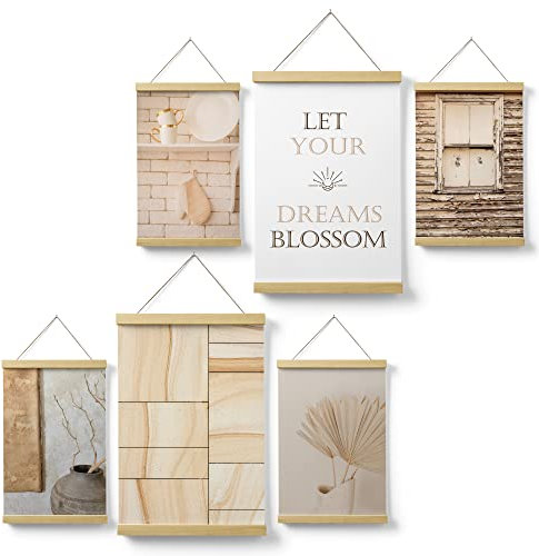 Feeby Posterleiste Boho Vase Marmor 80x90 cm 2 x DIN A3 & 4 x DIN A4 Magnet Halter Leisten Posterhänger Wohnzimmer Bild Bilder Bilderleiste Bilderrahmen aus Echtholz Teakholz Stilvolle Natur Beige