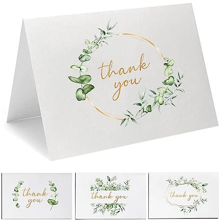 CDX Dankeskarten für Hochzeiten, mit Umschlägen, blanko Dankeskarten in 4 verschiedenen Designs für Babyparty, Brautparty, Verlobungsparty, Goldfolie, 10 x 15 cm (Eukalyptus)