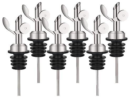 WAFJAMF 6 Pcs Auto Flip Weighted Stainless Steel Bottle Pourers, Silver