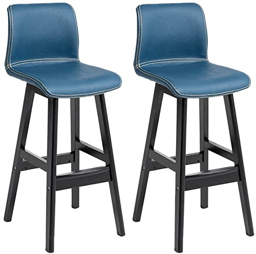 HWSY Massivholzstühle 2 Stück, Frühstückstheke, Kücheninsel, Barhocker mit gepolstertem PU-Kissen und Fußstütze, Sitzhöhe 72 cm (Farbe: Blau) Interesting