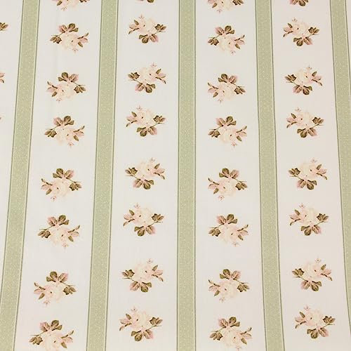 Dirndlstoff Trachtenstoff Meterware 100% Baumwolle - 1 Meter Stoff, Tracht, Dirndl, Landhaus, Schürze, Bluse, Kleid, Rock, Kissen, Vorhänge, Deko (Rosen Streifen Creme)