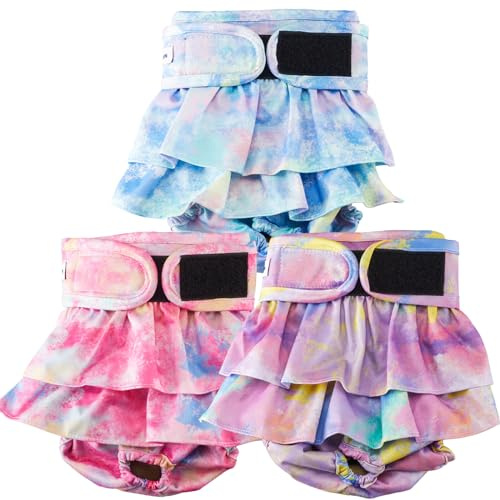 Reusable Dog Diapers Female Large Washable, Premium Doggie Diaper for Dogs, Pack of 3, Highly Absorbent Dog Diaper for Heat, Incontinence and Puppy Training(L)