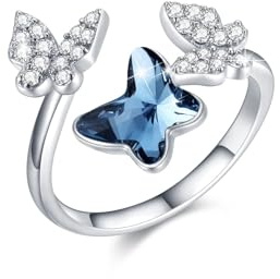 REDSUN Schmetterling Ringe für Frauen Mädchen 925 Sterling Silber Verstellbarer offener Ring mit Opal/Kristall/Mondstein/Smaragd Ring Schmetterling Schmuck Geschenke