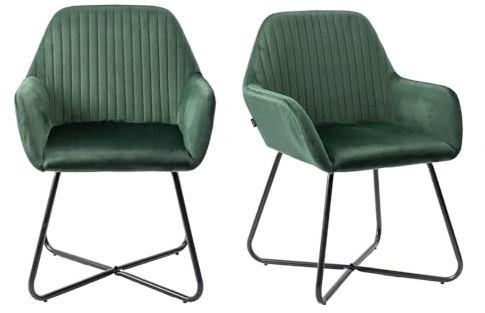 Mingone Esszimmerstühle 2er Set Küchenstühle aus Samt Polsterstuhl Retro Design Stuhl mit Armlehnen Speisestuhl mit Rückenlehne für Esszimmer Küche Restaurant Wohnzimmer, Grün