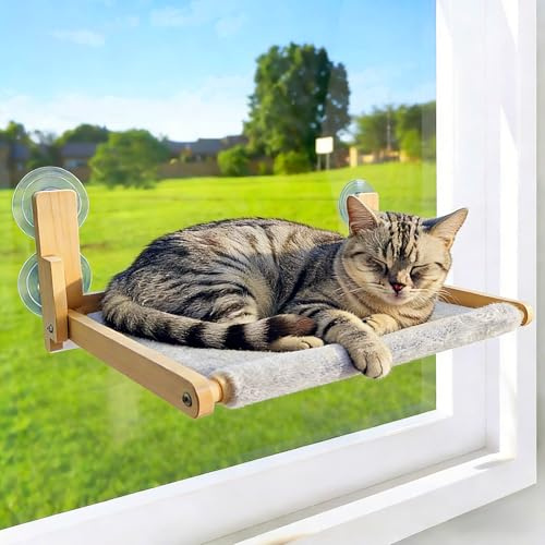 GesomePurrz Perchoir de fenêtre Pliable en Bois Naturel pour Chat, hamac de 41,9 x 30,5 cm, Limite de Poids de 15,9 kg
