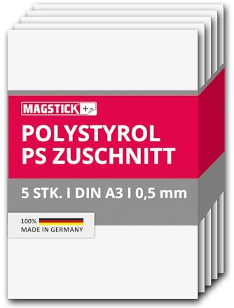 Magstick 5x Polystyrol Platten weiß DIN A3 29,7x42 cm 0,5 mm - mag277 | Kunststoff-Hartplatten PS Zuschnitte für Modellbau Architektur DIY, stabil, flexibel einsetzbar