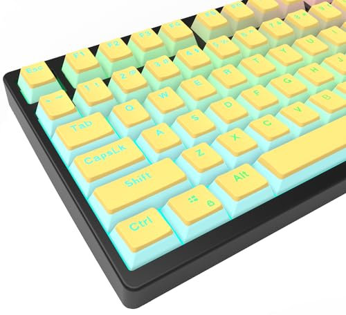 IOAOI Pudding Keycaps, PBT Keyboard Keycaps 129 Keys Set Custom Keycap Set, Shine Through Keycaps OEM Profile, Universal Compatiability for 100%, 75%, 65%, 60% Keyboards - Yellow, PBK-08