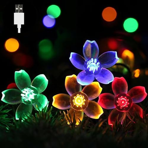 Mixtooltoys Blumenlichterkette USB-Stecker, Lichterkette 80 Blume, für Hochzeit, Party, Muttertag, Weihnachten, Mädchen, Schlafzimmer, Schlafsaal, Gartendekoration