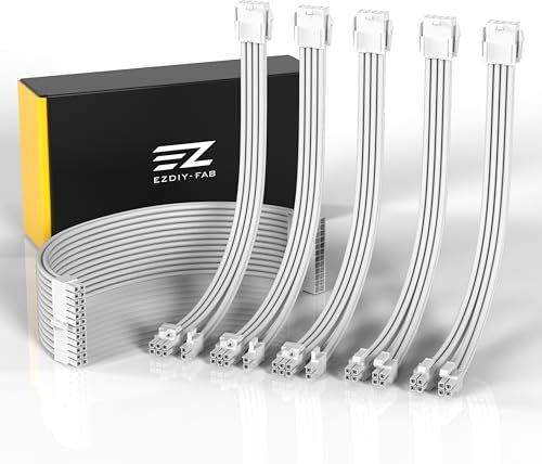 EZDIY-FAB PSU Kabelverlängerung Ummantelt Custom Mod GPU PC Netzteil Weiches Nylongeflecht mit Kamm Kit 24PIN/3x 8PIN bis 6+2Pin/ 2X 8PIN bis 4+4PIN-300MM/11.8in-Alle Weiß