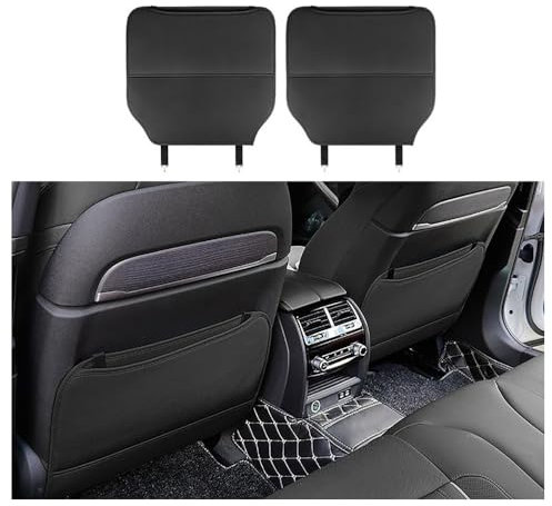 MNBHJGR 2 Stück Auto Rückenlehnenschutz für VW Scirocco Passta Wagon Beetle Phaeton Multivan Magotan Touareg, Autositz Kickschutz mit Taschen, Rücksitz Organizer aus Wasserdichtem Leder,A Black