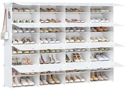 HOOBRO Schuhregal mit 16 Fächern, Schuhschrank, für 64 Paar Schuhe, 40 x 30 x 30 cm pro Fach, schmal, mit Türen, Kunststoff, für Wohnzimmer, Schlafzimmer, Flur, Eingang, Weiß EWT48SC01