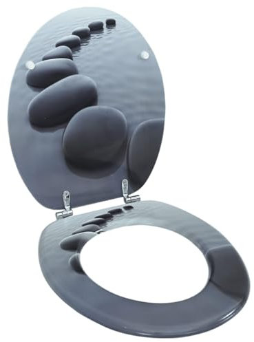 Abattant WC Familial avec Couvercle en MDF et Pierres, abattant WC Universel, adapté à Toutes Les cuvettes Standards