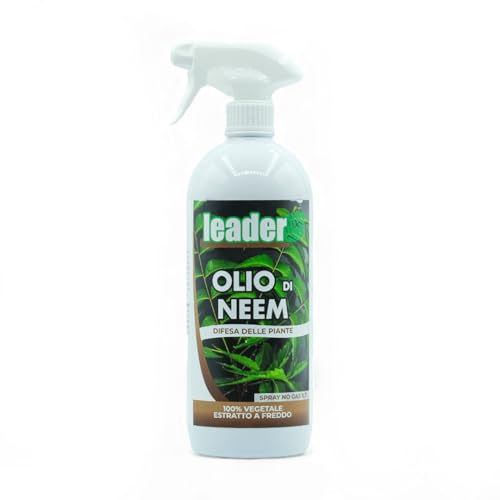 LEADER, Olio Di Neem Spray No Gas, Contiene Acidi Grassi Aromatici Essenziali, Ideale Per Trattamenti Preventivi e Rivitalizzanti, Biologico e Sostenibile, Formato Liquido 1 Lt