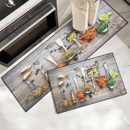 7VSTOHS Lot de 2 tapis de cuisine antidérapants, lavables et tapis, pour couloir, coureur, salle à manger, entrée, tapis de porte, 40 x 60 + 40 x 120 cm