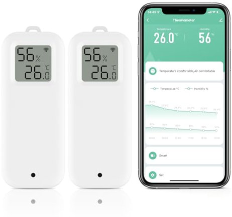Termometro Ambiente Interno, Igrometro Umidità Casa WiFi, Con Smart Alert, Archiviazione e calibrazione dei dati, Termoigrometro per camera da letto, Magazzino, Cantina, con Schermo 2 Pack