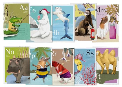 ABC-Karten Erweiterungsset mit Tieren, 10 Neue Postkarten als Ergänzung, Alphabet, Kartenspiel, Will & Ruby