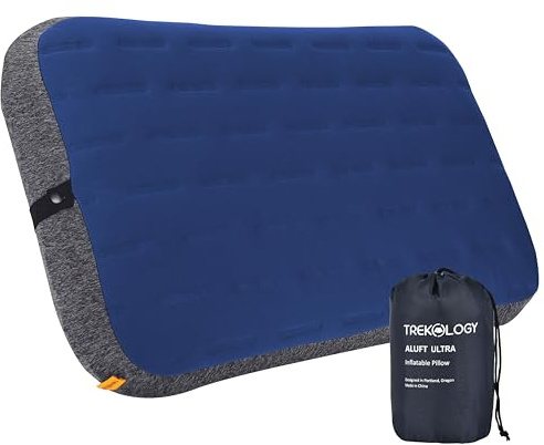 TREKOLOGY ALUFT ULTRA Cuscino Gonfiabile da Viaggio – Cuscino da Campeggio Premium con Cinturino Regolabile e Supporto Lombare – Cuscino da Campeggio Morbido ed per Chi Dorme – Cuscino Ultraleggero