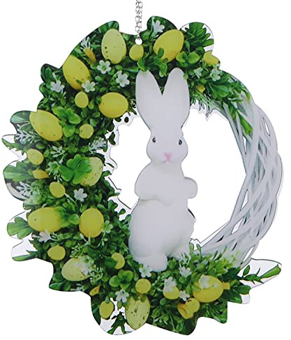 Osterdeko Outdoor Gartenstecker Osterkranz Tür hängende Dekoration, Ostereierkranz mit Acryl Osterhase Ei Schmetterling Dekor, Frühlingskranz 2D Ornamente Zuhause Haustür Party Dekorationen