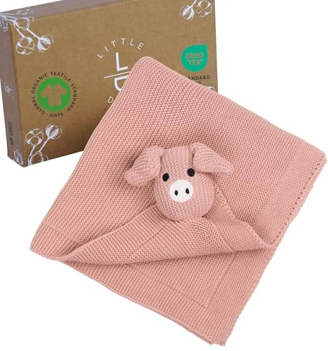 Little Dedi Babydecke aus 100% Bio-Baumwolle – 80x100 cm Handgefertigte Kuscheldecke mit niedlichem Schweinchen-Design – Weich, atmungsaktiv und maschinenwaschbar Neugeborene und Babys