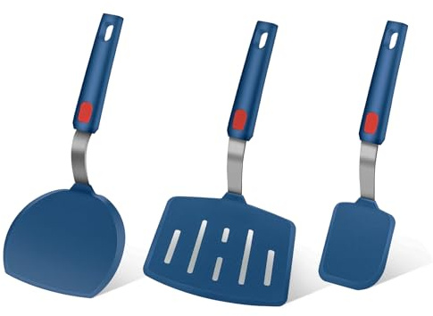 Contiup Lot de 3 spatules en silicone résistantes à la chaleur pour ustensiles de cuisine antiadhésifs, spatules à crêpes à larges fentes avec bords fins sans couture pour œuf, omelette, tranche de