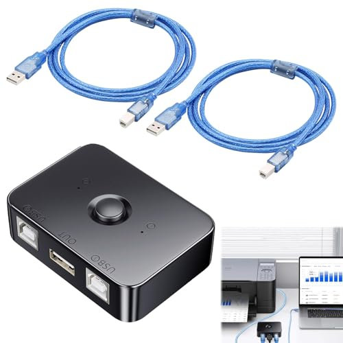 keyxer Interruttore USB2.0 Printer Sharing Switch 2 Porte Stampa Commutatore,Adattatore switch KVM, Adattatore 2 Computer Condividi 1 Stampante Switch Manuale,Include 2 cavi USB 2.0 da 1,5 m