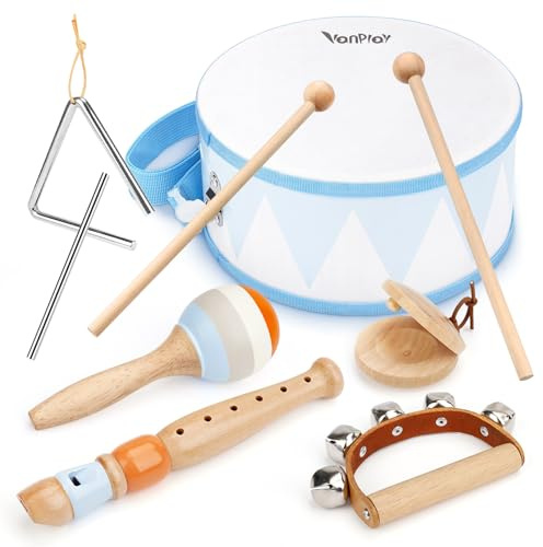 Strumenti Musicali Bambini Montessori – Tamburo, Maracas, Giochi in Legno per Bambini 2-4 Anni