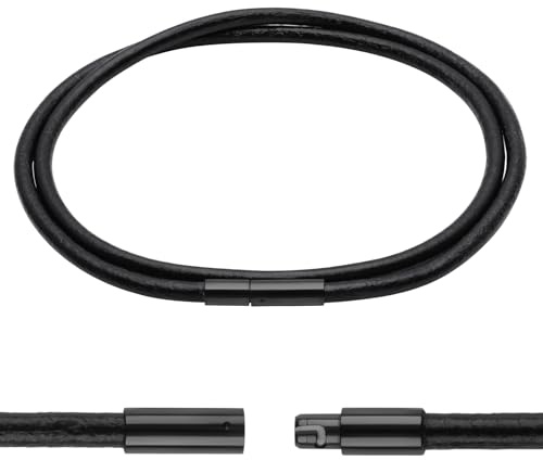 Luxeu Lederkette, Lederband für Ketten, Lederhalsband, Echtleder Kette Schwarz, Halskette Leder, Armband Leder, mit Box und PVC-Tasche, für Armbänder, Halsketten, DIY Anhängerschmuck