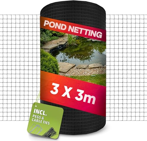 Teichnetz feinmaschig 3 x 3 m, Vogelschutznetz, Vogelnetz, UV-beständig | Schutznetz für Teich und Garten, Hühnernetz, Balkonnetz, Taubennetz, Laubnetz und Volierennetz, witterungsbeständig