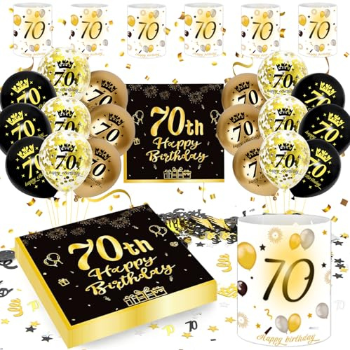 70 Geburtstag Deko Männer Frauen, Schwarz Gold Luftballons 70. Geburtstag