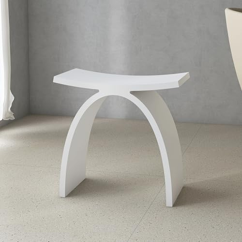 MEDUNJESS Duschhocker Modern Duschstuhl für Senioren 150 kg, Rutschfester Badhocker luxuriöser Kunststein Badezimmerhocker, Spa Duschsitz Weiß Matt 42,5 x 42 x 23 cm