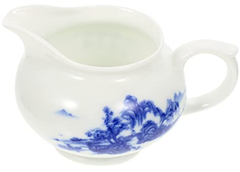 Healifty Blue and White Porcelain Milk Gravy Boat Handle Ceramic Sauce Pitcher for Salad Dressing Condiments and Gravy Serving Elegant Tableware for Home and Restaurant Use