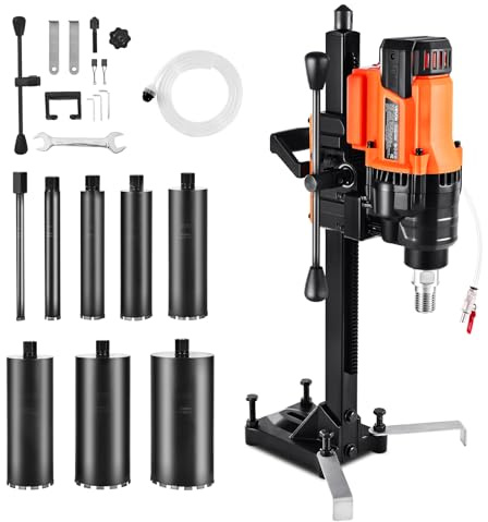 VEVOR Diamond Core Drilling Machine, 0.8–8 in Drilling Diameter, Stand-Mount Dry and Wet Concrete Core Drill Rig with 8 Drill Bits, 800 RPM Speed, UNC1 1/4–7 Thread, 3000W