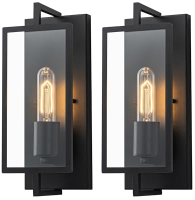 FTL 2 Stück Wandleuchten Industrial aus Glas & Metall, Schwarz Wandbeleuchtung, 1 Flammige Wandlampe für Innen, Vintage Wandlicht für Flur, Retro LED Wandbeleuchtung für Schlafzimmer, Wohnzimmer