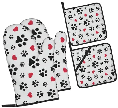 Gants de cuisine et maniques pour barbecue, motif patte de chat, cœur, pattes de chiot, pour la cuisine et la pâtisserie