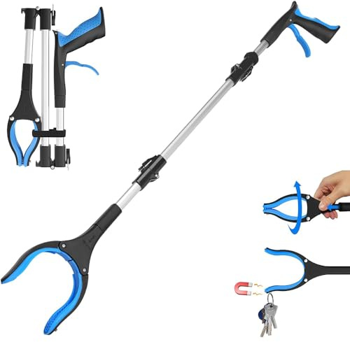 Pinza raccogli oggetti extra lunga da 91cm – Pinza telescopica prendi oggetti per anziani con testa rotante a 360°, ideale per luoghi difficili da raggiungere, design ergonomico, colore blu(1 pezzo)