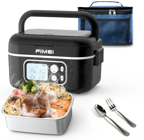 FIMEI Fiambrera Eléctrica Portátil con Batería, Recipiente Térmico Autocalentable sin Cables de 1,5L en Acero Inoxidable para Adultos, Ideal para Picnic, Camioneros y Uso Exterior (Negro)