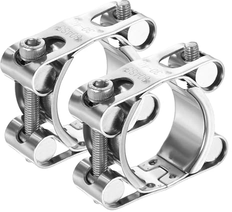 sourcing map 2pcs T-Bolt Hose Clamp 30-40mm (1.2-1.6) 304 Stainless Steel Double Head Adjustable Intake Radiator Tube Clamps for Automotive Plumbing Industrial Intercooler Pipe