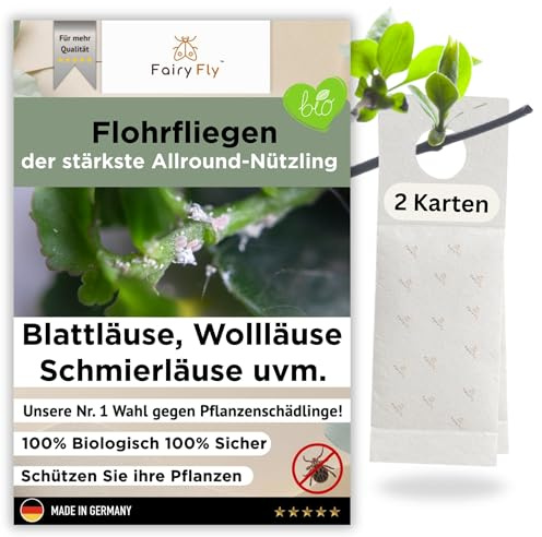 FairyFly Florfliegenlarven gegen Blattläuse, Wollläuse, Thripse & Spinnmilben– praktische Karten zum Aufhängen – 2 Karten für 2 – 3 Pflanzen – effektiv für Gemüse, Zierpflanzen & mehr