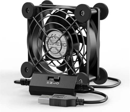 ELUTENG 80mm USB Fan 5V, Quiet PC Fans with 3 Adjustable Speeds 2900 RPM | Cooling Fan with Rubber Pads and Metal Guard for Laptop/TV Box/AV Cabint/PS4/Router