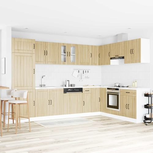 Keeushr Lucca - Mobiletto per lavandino, 2 pezzi, in legno di rovere Sonoma, con mobili da bagno, spazio per cucine moderne