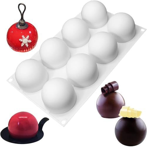 Silikonform Kugel, 8-Fach Silikon Backform Kugel, Schokoladenformen Kugelform 3D kugelförmige Formen, Silikonform Kugelform für Mousse, Gelee, Eis