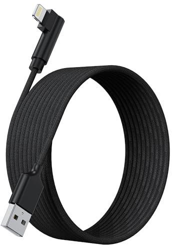 iPhone Charger Cable 5M [MFi Certified], Extra Long Nylon Braided Right Angle 90 Degree USB A to Lightning Cable 2.4A Fast Charging for iPhone 14/13/12/11/Pro/Xs Max/X/8/7/Plus/6S/6/SE/5S iPad, Black
