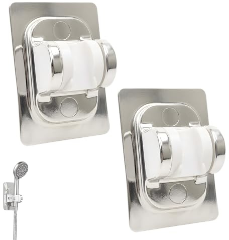 2 soportes de ducha autoadhesivos: soportes ajustables para cabezales de ducha, material ABS resistente, instalación sin taladrar, fuerte agarre impermeable para baño, azulejos
