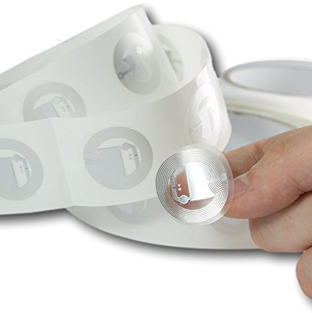 NFCTAGIFY 10 x NFC-taggar | NXP Chip NTAG216 | 888 byte minne | runda transparenta självhäftande etiketter | hög skanningsstyrka med ultratunn design | Starkt lim