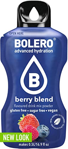 Boléro BERRY BLEND 24x3g | Jus en poudre sans sucre, édulcoré à la stévia + vitamine C | pour enfants et sportifs | sans gluten, végétalien | saveur de baies