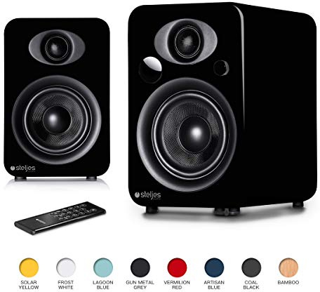 Steljes NS3 Powered Loud Speakers Stereo System Subwoofer British Design Compatible with iPhone through Bluetooth wirelessly (Coal Black) ¡