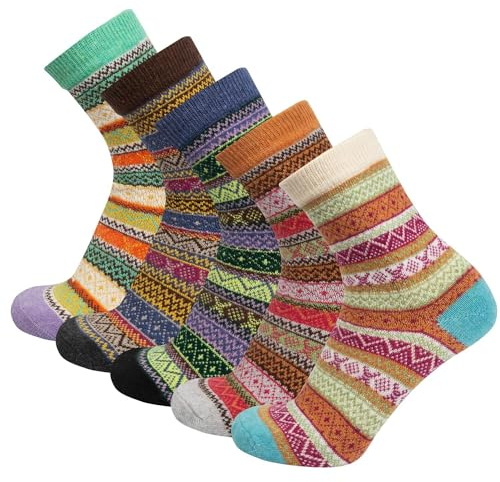 Chalier Finery Calze Donna Calzini DonnaTermiche Calzini da Morbidi ed Elasticizzati Colorato Calze Invernali Lana Regalo di Natale per il Compleanno, 5 Paia