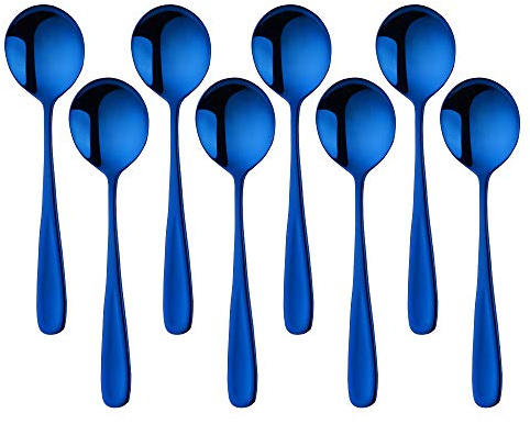 Do Buy Esslöffel Groß Müslilöffel Edelstahl Rostfrei 18/10 Blau farbig Suppenlöffel 8-stück Menülöffel länge 17,5 cm Breit 4,5 cm Tafellöffel Suppentassenlöffel für Müsli Porridge Dessert Soup Spoons